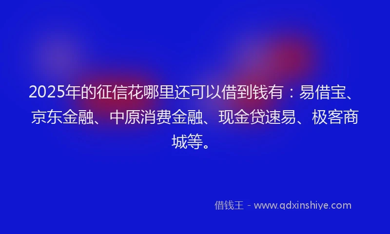 2025年的征信花哪里还可以借到钱有：易借宝、京东金融、中原消费金融、现金贷速易、极客商城等。