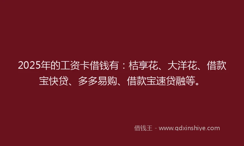 2025年的工资卡借钱有：桔享花、大洋花、借款宝快贷、多多易购、借款宝速贷融等。