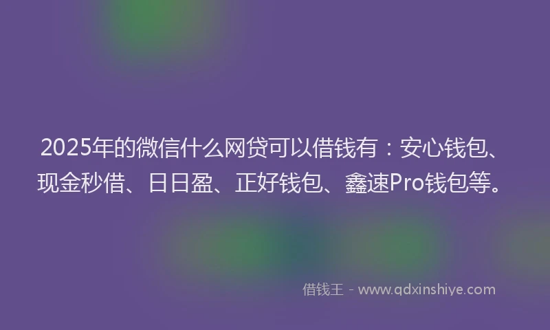 2025年的微信什么网贷可以借钱有：安心钱包、现金秒借、日日盈、正好钱包、鑫速Pro钱包等。