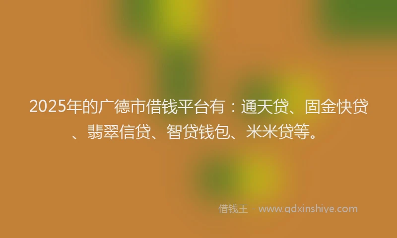 2025年的广德市借钱平台有：通天贷、固金快贷、翡翠信贷、智贷钱包、米米贷等。