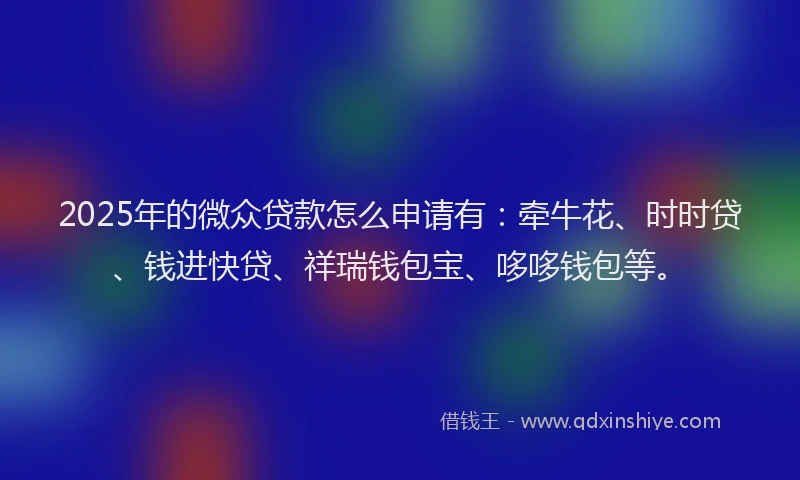 2025年的微众贷款怎么申请有：牵牛花、时时贷、钱进快贷、祥瑞钱包宝、哆哆钱包等。