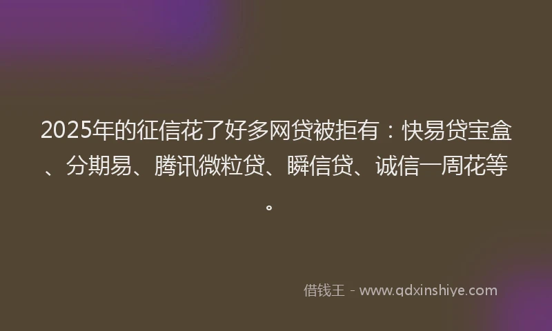 2025年的征信花了好多网贷被拒有：快易贷宝盒、分期易、腾讯微粒贷、瞬信贷、诚信一周花等。