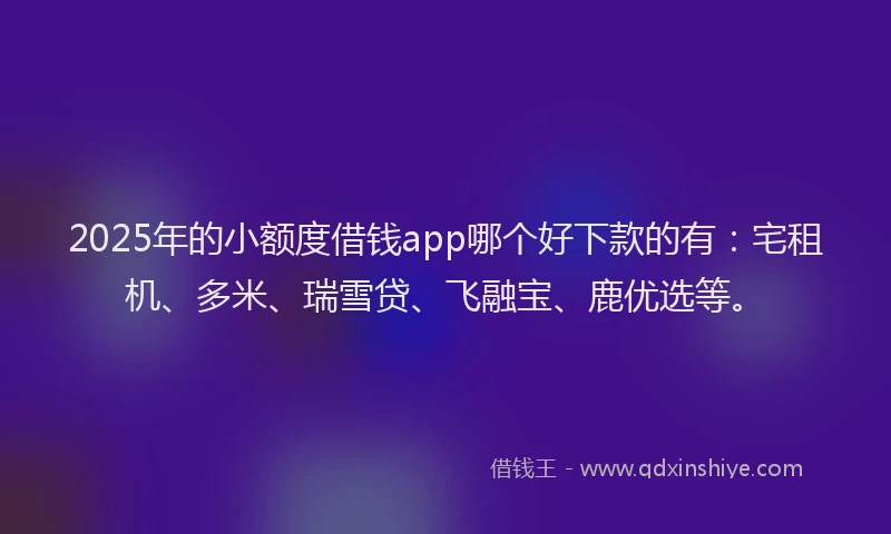 2025年的小额度借钱app哪个好下款的有：宅租机、多米、瑞雪贷、飞融宝、鹿优选等。