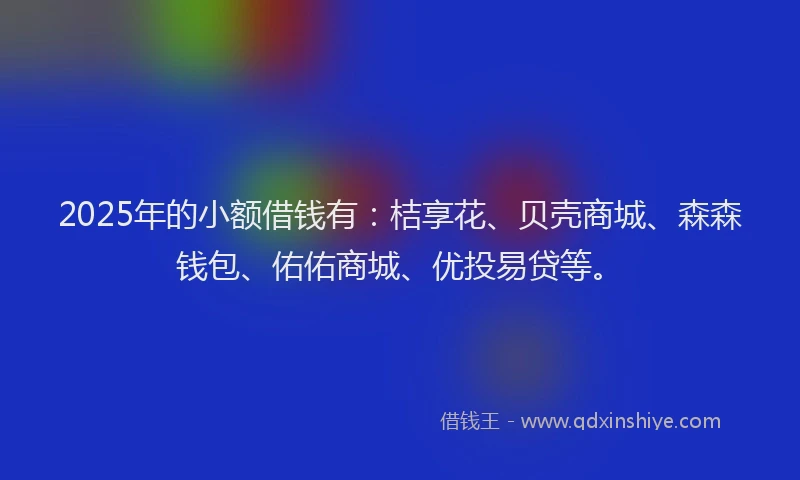 2025年的小额借钱有：桔享花、贝壳商城、森森钱包、佑佑商城、优投易贷等。