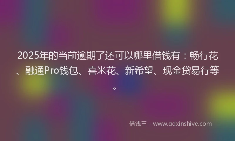 2025年的当前逾期了还可以哪里借钱有：畅行花、融通Pro钱包、喜米花、新希望、现金贷易行等。