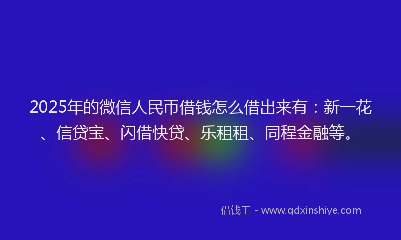 2025年的微信人民币借钱怎么借出来有：新一花、信贷宝、闪借快贷、乐租租、同程金融等。