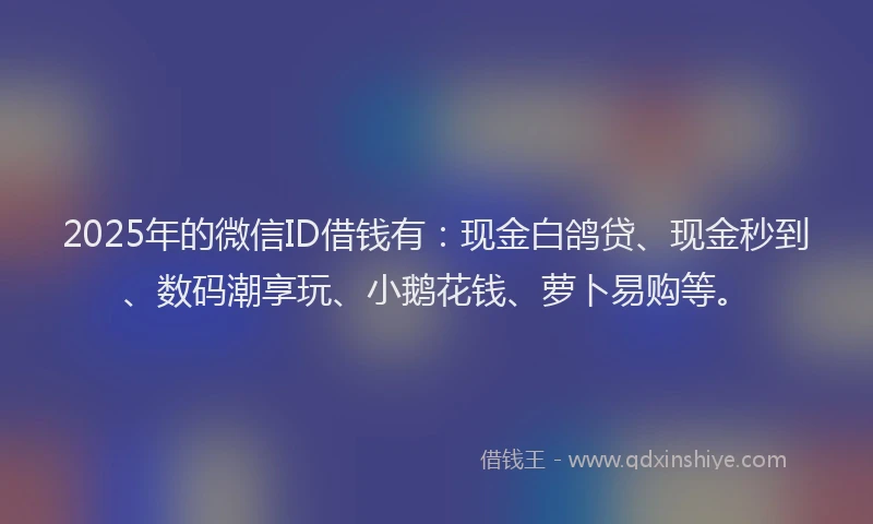 2025年的微信ID借钱有：现金白鸽贷、现金秒到、数码潮享玩、小鹅花钱、萝卜易购等。