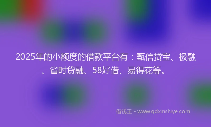 2025年的小额度的借款平台有：甄信贷宝、极融、省时贷融、58好借、易得花等。