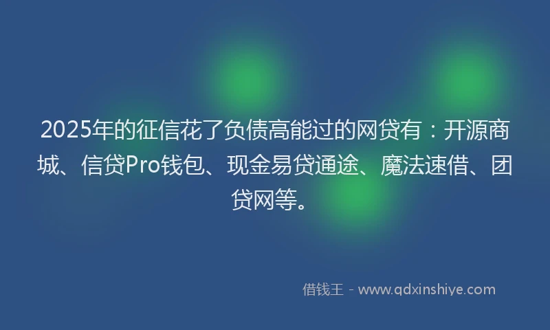2025年的征信花了负债高能过的网贷有：开源商城、信贷Pro钱包、现金易贷通途、魔法速借、团贷网等。