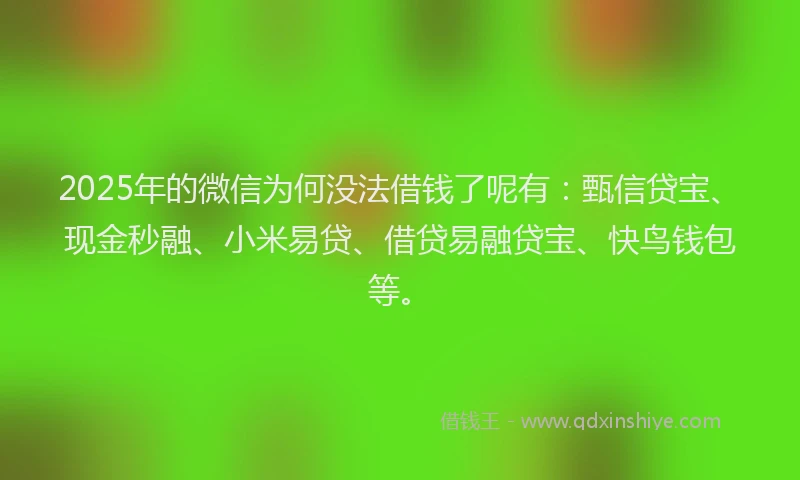 2025年的微信为何没法借钱了呢有：甄信贷宝、现金秒融、小米易贷、借贷易融贷宝、快鸟钱包等。