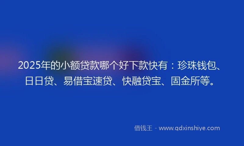2025年的小额贷款哪个好下款快有：珍珠钱包、日日贷、易借宝速贷、快融贷宝、固金所等。