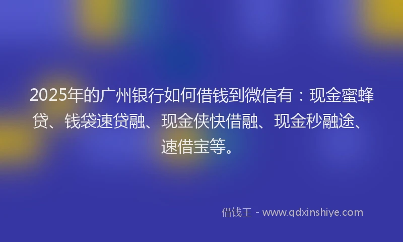 2025年的广州银行如何借钱到微信有：现金蜜蜂贷、钱袋速贷融、现金侠快借融、现金秒融途、速借宝等。