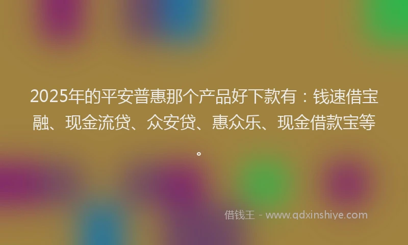 2025年的平安普惠那个产品好下款有：钱速借宝融、现金流贷、众安贷、惠众乐、现金借款宝等。