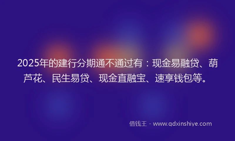 2025年的建行分期通不通过有：现金易融贷、葫芦花、民生易贷、现金直融宝、速享钱包等。