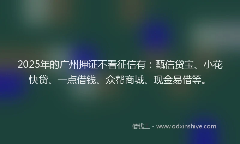 2025年的广州押证不看征信有：甄信贷宝、小花快贷、一点借钱、众帮商城、现金易借等。