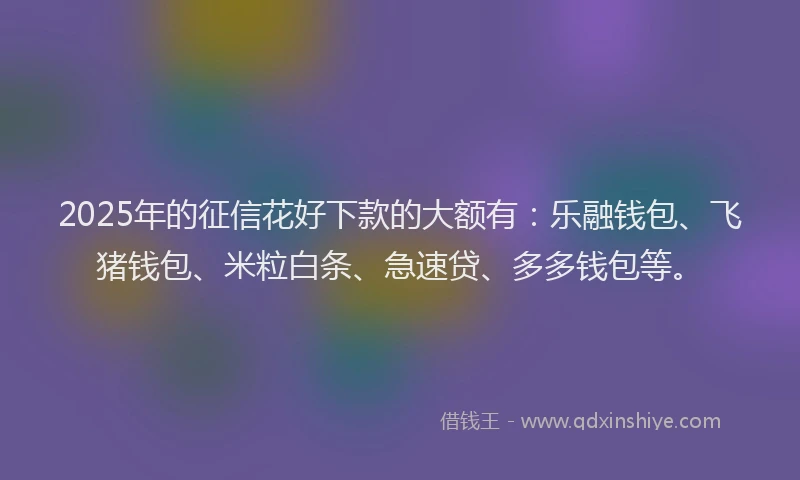 2025年的征信花好下款的大额有：乐融钱包、飞猪钱包、米粒白条、急速贷、多多钱包等。