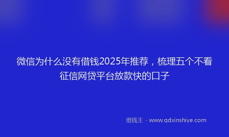 微信为什么没有借钱2025年推荐，梳理五个不看征信网贷平台放款快的口子
