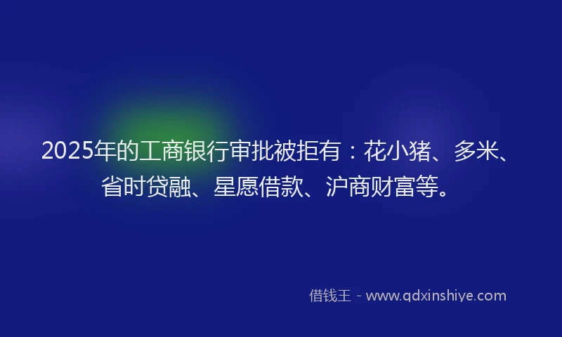 2025年的工商银行审批被拒有：花小猪、多米、省时贷融、星愿借款、沪商财富等。