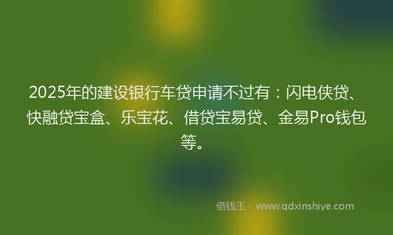 2025年的建设银行车贷申请不过有：闪电侠贷、快融贷宝盒、乐宝花、借贷宝易贷、金易Pro钱包等。