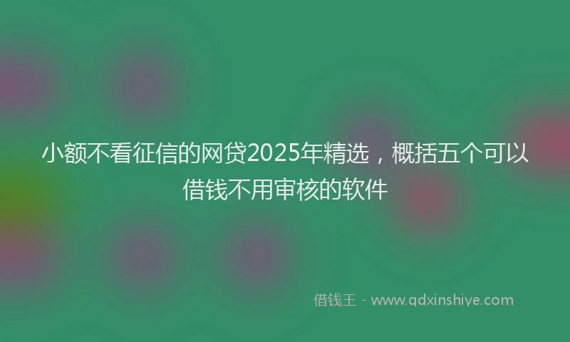 小额不看征信的网贷2025年精选，概括五个可以借钱不用审核的软件