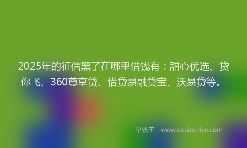 2025年的征信黑了在哪里借钱有：甜心优选、贷你飞、360尊享贷、借贷易融贷宝、沃易贷等。