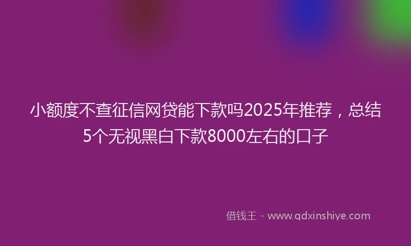 小额度不查征信网贷能下款吗2025年推荐，总结5个无视黑白下款8000左右的口子