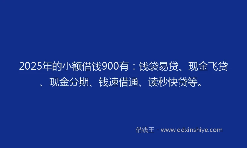 2025年的小额借钱900有：钱袋易贷、现金飞贷、现金分期、钱速借通、读秒快贷等。