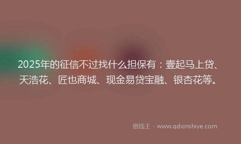2025年的征信不过找什么担保有：壹起马上贷、天浩花、匠也商城、现金易贷宝融、银杏花等。