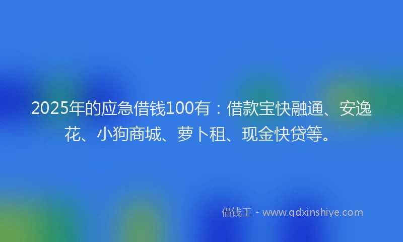2025年的应急借钱100有：借款宝快融通、安逸花、小狗商城、萝卜租、现金快贷等。