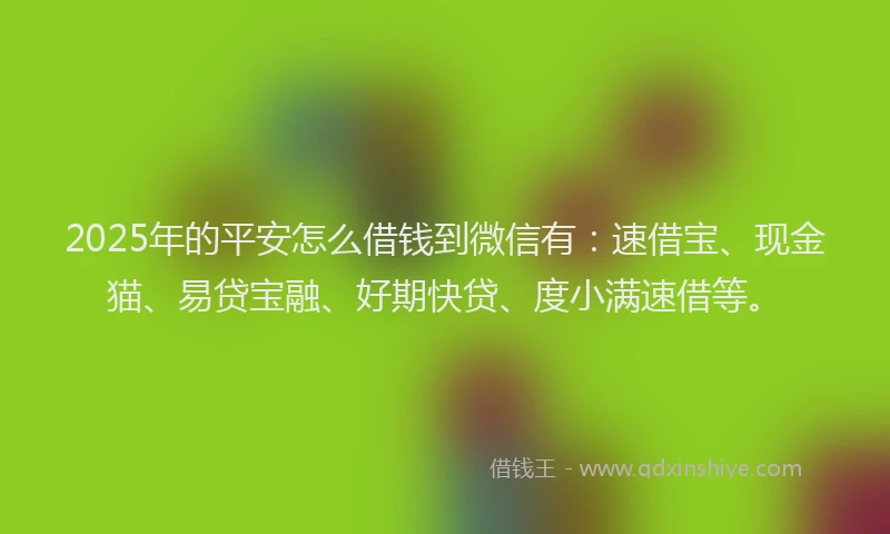 2025年的平安怎么借钱到微信有:速借宝、现金猫、易贷宝融、好期快贷、度小满速借等。