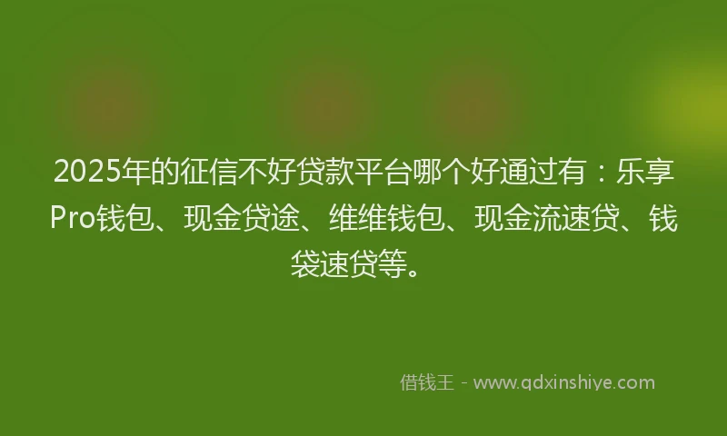 2025年的征信不好贷款平台哪个好通过有：乐享Pro钱包、现金贷途、维维钱包、现金流速贷、钱袋速贷等。
