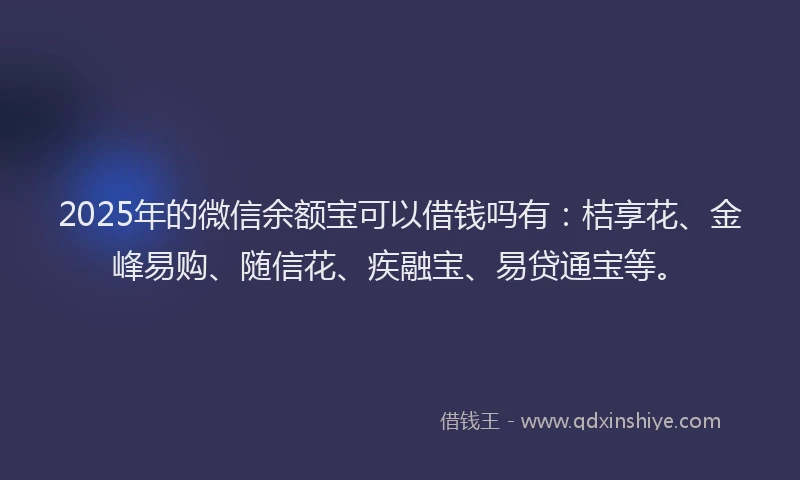 2025年的微信余额宝可以借钱吗有：桔享花、金峰易购、随信花、疾融宝、易贷通宝等。