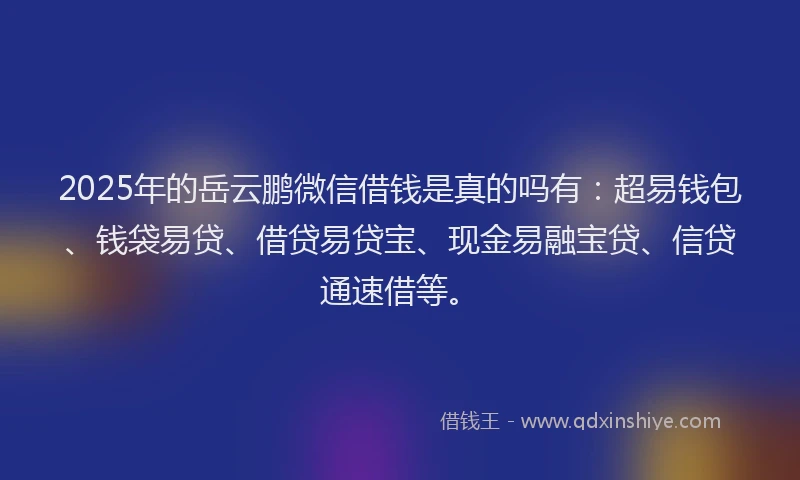 2025年的岳云鹏微信借钱是真的吗有：超易钱包、钱袋易贷、借贷易贷宝、现金易融宝贷、信贷通速借等。