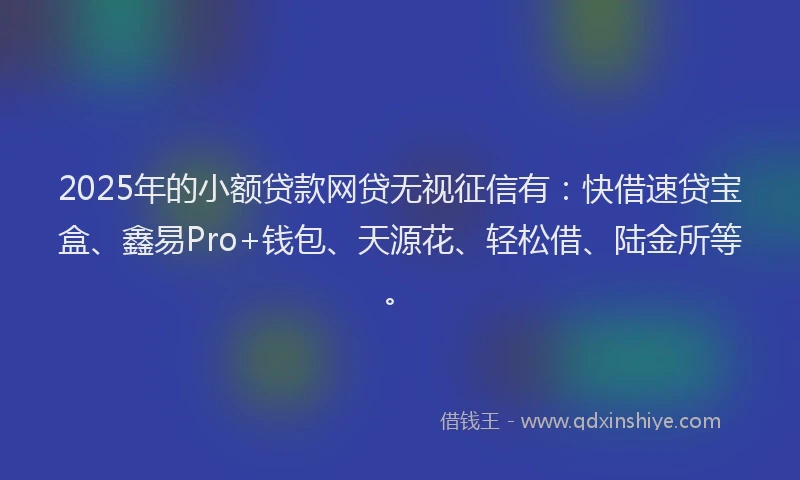 2025年的小额贷款网贷无视征信有：快借速贷宝盒、鑫易Pro+钱包、天源花、轻松借、陆金所等。