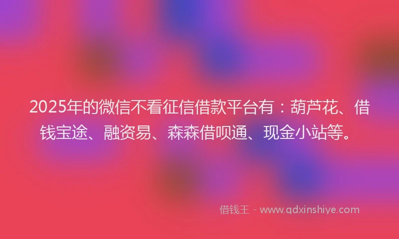 2025年的微信不看征信借款平台有：葫芦花、借钱宝途、融资易、森森借呗通、现金小站等。