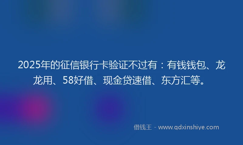2025年的征信银行卡验证不过有：有钱钱包、龙龙用、58好借、现金贷速借、东方汇等。