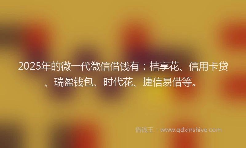 2025年的微一代微信借钱有：桔享花、信用卡贷、瑞盈钱包、时代花、捷信易借等。