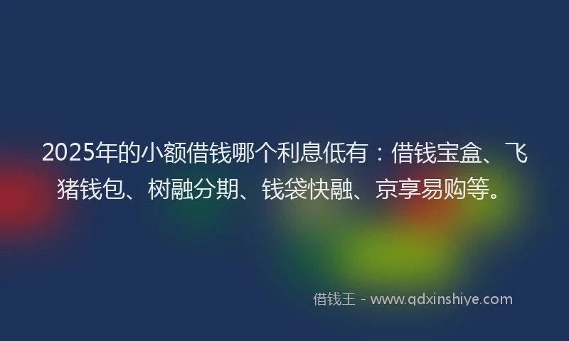 2025年的小额借钱哪个利息低有：借钱宝盒、飞猪钱包、树融分期、钱袋快融、京享易购等。