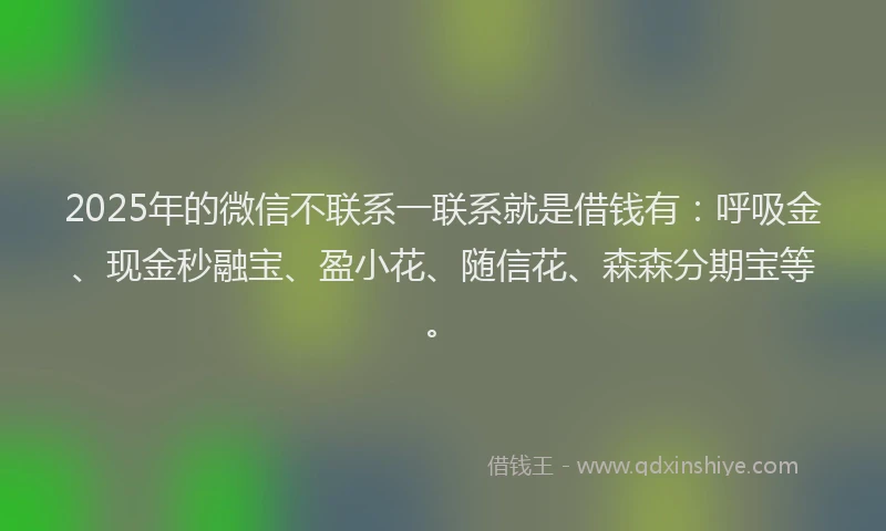 2025年的微信不联系一联系就是借钱有：呼吸金、现金秒融宝、盈小花、随信花、森森分期宝等。