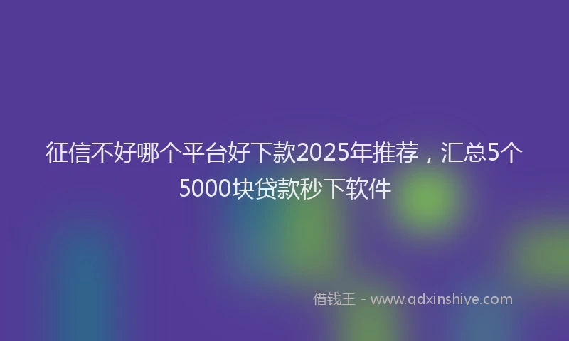 征信不好哪个平台好下款2025年推荐，汇总5个5000块贷款秒下软件