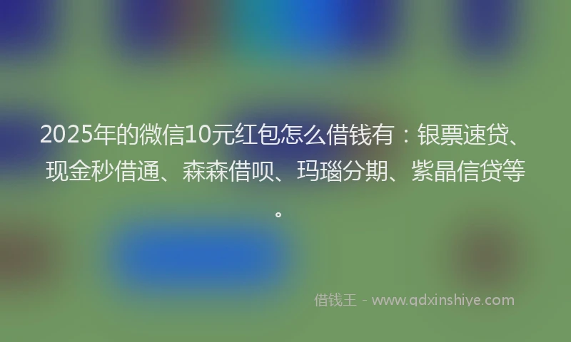2025年的微信10元红包怎么借钱有：银票速贷、现金秒借通、森森借呗、玛瑙分期、紫晶信贷等。