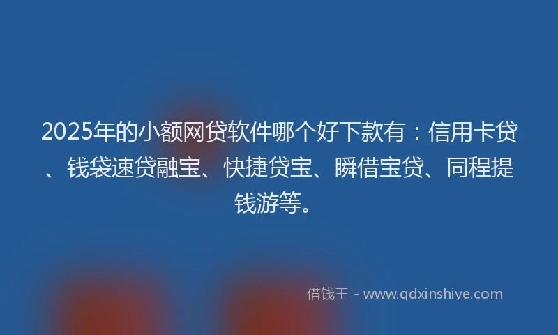 2025年的小额网贷软件哪个好下款有：信用卡贷、钱袋速贷融宝、快捷贷宝、瞬借宝贷、同程提钱游等。
