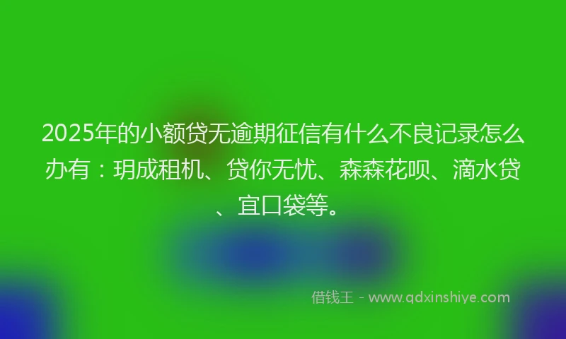 2025年的小额贷无逾期征信有什么不良记录怎么办有：玥成租机、贷你无忧、森森花呗、滴水贷、宜口袋等。