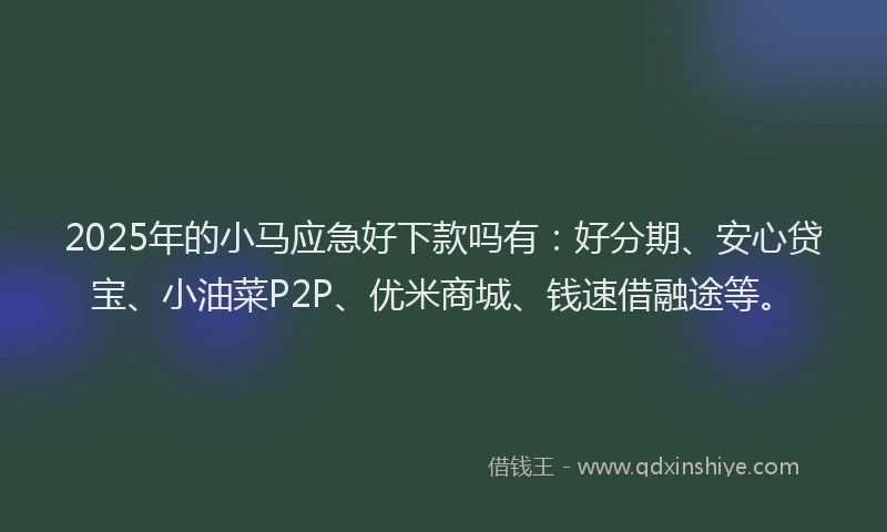 2025年的小马应急好下款吗有：好分期、安心贷宝、小油菜P2P、优米商城、钱速借融途等。