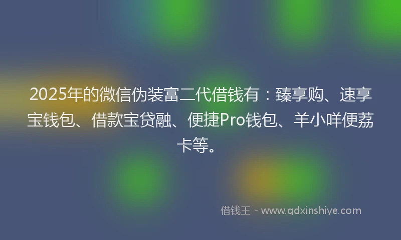 2025年的微信伪装富二代借钱有：臻享购、速享宝钱包、借款宝贷融、便捷Pro钱包、羊小咩便荔卡等。
