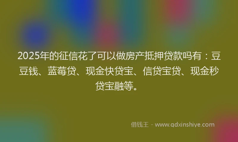 2025年的征信花了可以做房产抵押贷款吗有：豆豆钱、蓝莓贷、现金快贷宝、信贷宝贷、现金秒贷宝融等。