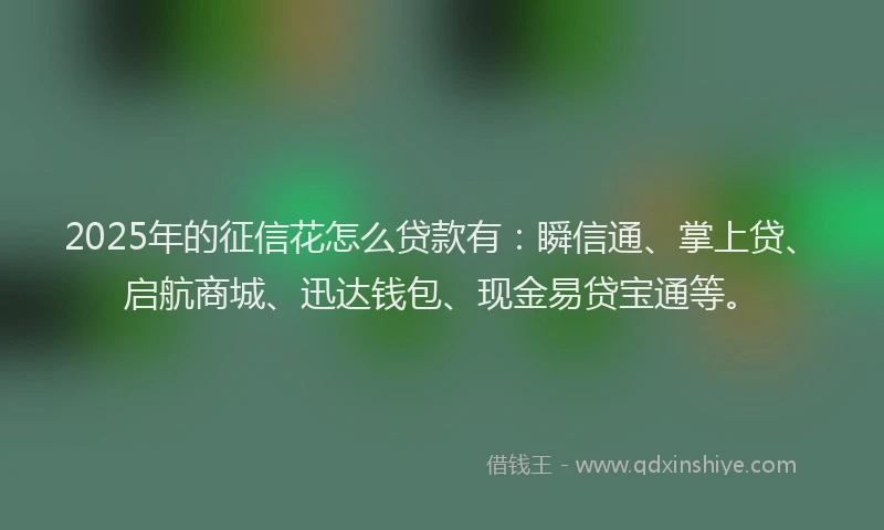 2025年的征信花怎么贷款有：瞬信通、掌上贷、启航商城、迅达钱包、现金易贷宝通等。