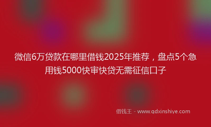 微信6万贷款在哪里借钱2025年推荐，盘点5个急用钱5000快审快贷无需征信口子