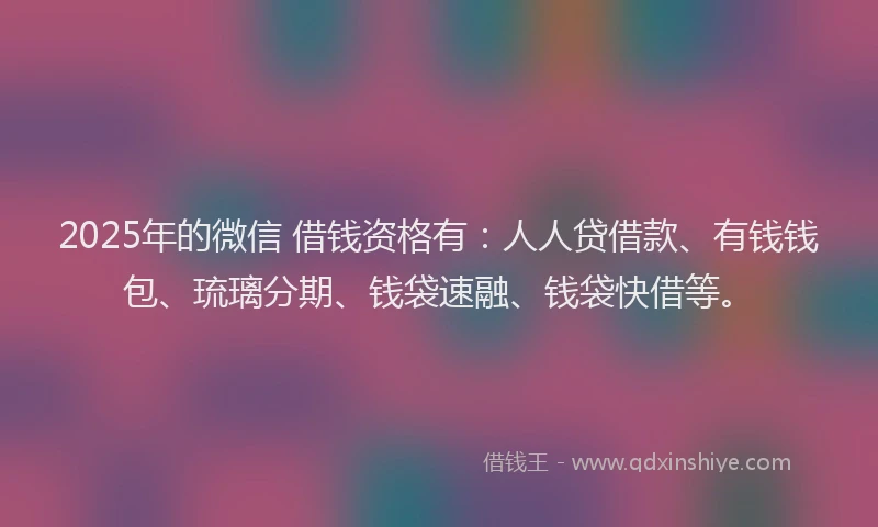 2025年的微信 借钱资格有：人人贷借款、有钱钱包、琉璃分期、钱袋速融、钱袋快借等。
