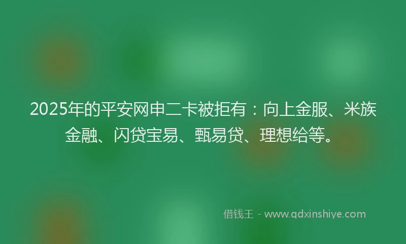 2025年的平安网申二卡被拒有：向上金服、米族金融、闪贷宝易、甄易贷、理想给等。